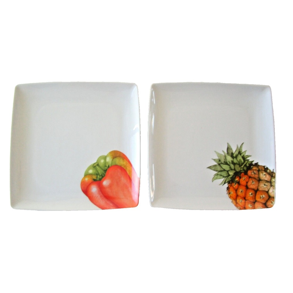 Vista Alegre Portugal Tropics Set of 2 Plates 10.5" Red Pepper & Pineapple